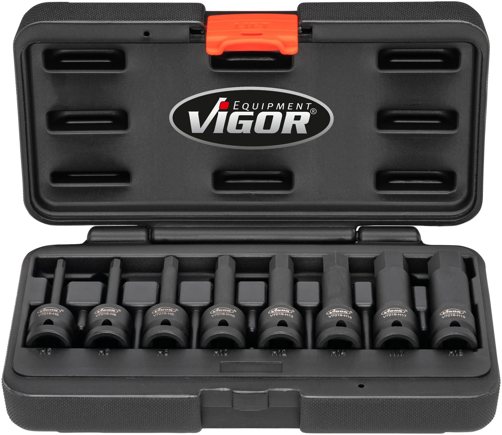VIGOR Schlagschrauber Schraubendrehereinsatz Satz ∙ V7019 ∙ 1/2 Zoll (12,5 mm) Vierkant hohl ∙ Innen Sechskant Profil ∙ 8-teilig ∙ 5&nbsp;–&nbsp;19 ∙ Anzahl Werkzeuge: 8 Produktbild img5 L
