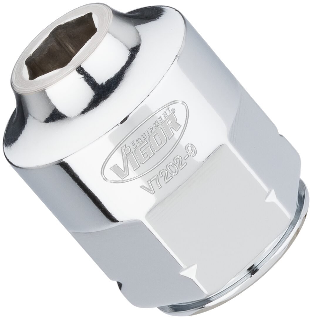 VIGOR Steckschlüsseleinsatz ∙ superflach ∙ V7202-9 ∙ 1/2 Zoll (12,5 mm) Vierkant hohl ∙ Außen Sechskant Profil ∙ SW 9 mm Produktbild img1 L