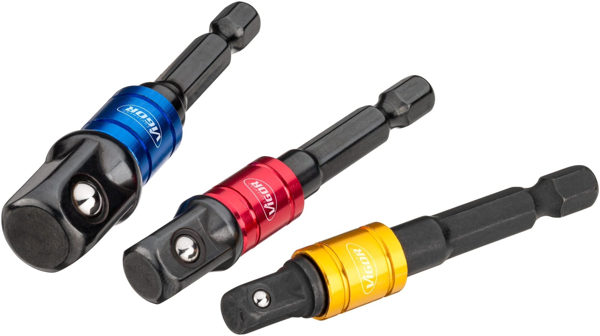 VIGOR Steckschlüssel Adapter Satz ∙ V7603/3 ∙ 1/4 Zoll (6,3 mm) Sechskant massiv ∙ 1/4 Zoll (6,3 mm) Vierkant massiv, 3/8 Zoll (10 mm) Vierkant massiv, 1/2 Zoll (12,5 mm) Vierkant massiv ∙ 3-teilig ∙ Anzahl Werkzeuge: 3 Produktbild img9 L