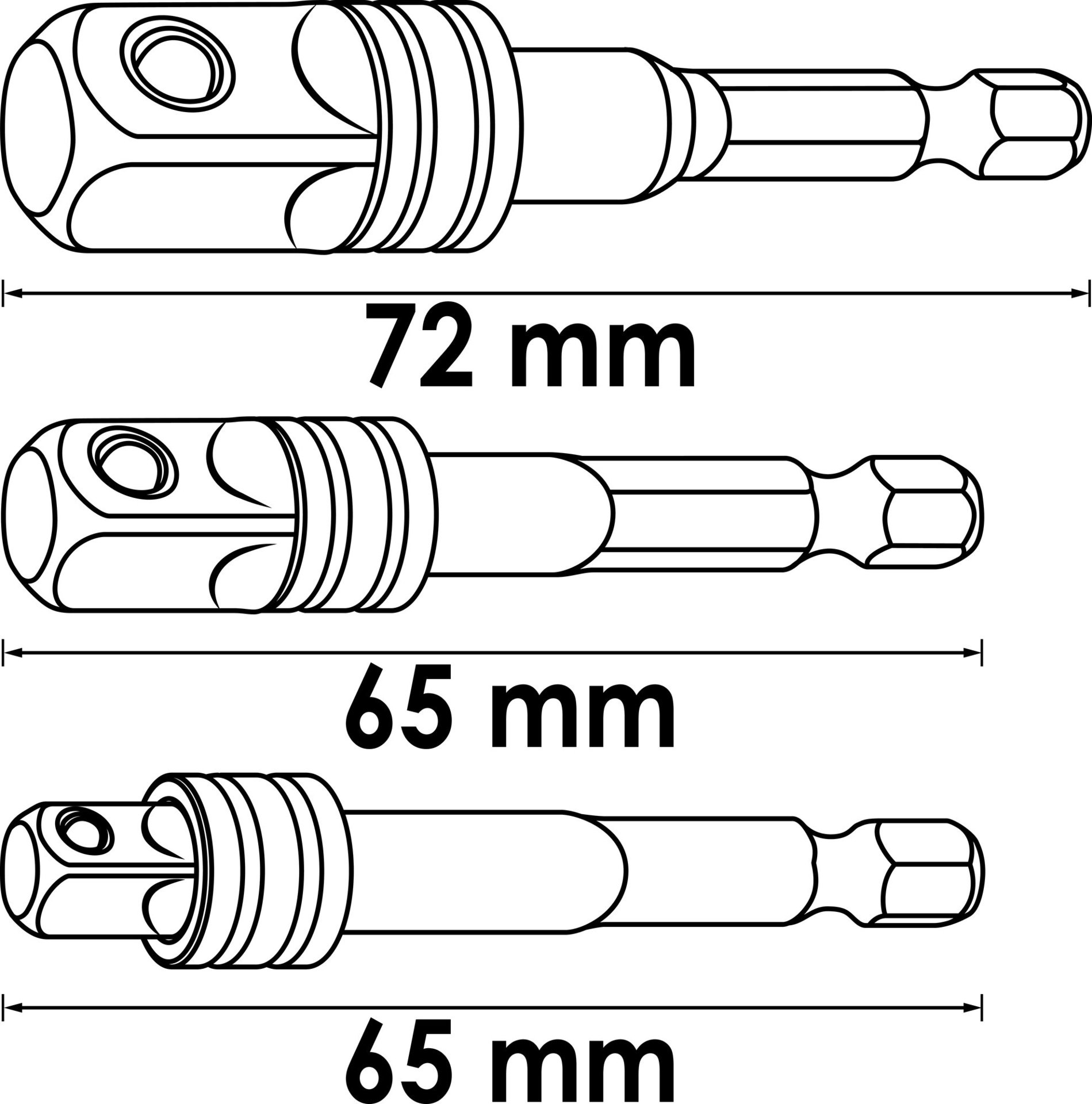 VIGOR Steckschlüssel Adapter Satz ∙ V7603/3 ∙ 1/4 Zoll (6,3 mm) Sechskant massiv ∙ 1/4 Zoll (6,3 mm) Vierkant massiv, 3/8 Zoll (10 mm) Vierkant massiv, 1/2 Zoll (12,5 mm) Vierkant massiv ∙ 3-teilig ∙ Anzahl Werkzeuge: 3 Produktbild img12 L