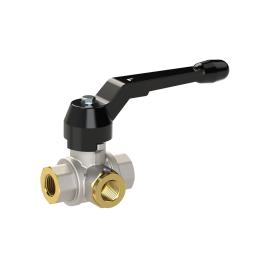 RIEGLER 3-Wege-Kugelhahn, Standard, L-Bohr., Messing vernickelt , Rp 1 1/2, DN 40 Produktbild