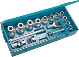 HAZET Steckschlüssel Satz 1100Z ∙ 1 Zoll (25 mm) Vierkant hohl ∙ Außen Doppelsechskant Profil ∙ 17-teilig ∙ 32 – 80 Produktbild