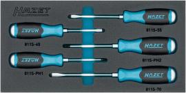 HAZET Schraubendreher Satz ∙ mit Schlagkappe 163-264/5N ∙ Kreuzschlitz Profil PH, Schlitz Profil ∙ 5-teilig ∙ 0,8 x 4,5 – 1,2 x 7 ∙ PH1 – PH2 Produktbild