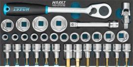 HAZET Steckschlüssel Satz 163-272/32 ∙ 1/2 Zoll (12,5 mm) Vierkant hohl ∙ Außen Doppelsechskant-Tractionsprofil, Innen TORX® Profil, Innen Sechskant Profil ∙ 32-teilig ∙ 5 – 32 ∙ T20 – T50 Produktbild