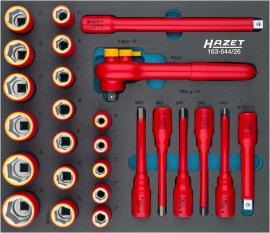 HAZET Steckschlüssel Satz ∙ schutzisoliert 163-544/26 ∙ 1/2 Zoll (12,5 mm) Vierkant hohl ∙ Außen Sechskant-Tractionsprofil, Innen Sechskant Profil ∙ 26-teilig ∙ 10 – 32 Produktbild