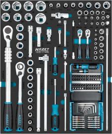 HAZET Steckschlüssel Satz 163D-1/148N ∙ 1/4 Zoll (6,3 mm) Sechskant massiv, 1/4 Zoll (6,3 mm) Vierkant hohl, 1/2 Zoll (12,5 mm) Vierkant hohl ∙ Außen TORX® Profil, Innen TORX® Profil, Außen Sechskant-Tractionsprofil, Pozidriv Profil PZ, Kreuzschlitz Profil PH, Produktbild