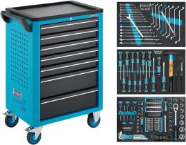 HAZET Werkstattwagen Assistent 176N-7 ∙ Sortiment 176N-7/193 ∙ 193-teilig ∙ Schubladen, flach: 5× 81 x 522 x 348 mm ∙ Schubladen, hoch: 2× 166 x 522 x 348 mm Produktbild
