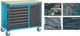 HAZET Werkbank ∙ fahrbar Assistent 179NW ∙ Sortiment 179NW-7/230 ∙ 230-teilig ∙ Schubladen, flach: 6 x 81 x 522 x 398 mm ∙ Schubladen, hoch: 1 x 166 x 522 x 398 mm Produktbild