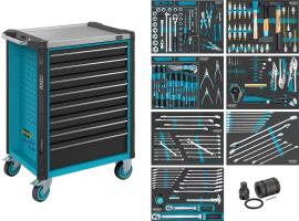 HAZET Werkstattwagen Assistent 179NX ∙ Sortiment 179NX-8/206 ∙ 206-teilig ∙ Schubladen, flach: 7× 81 x 522 x 398 mm ∙ Schubladen, hoch: 1× 166 x 522 x 398 mm Produktbild