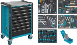 HAZET Werkstattwagen Assistent 179NX ∙ Sortiment 179NX-8/252 ∙ 252-teilig ∙ Schubladen, flach: 7× 81 x 522 x 398 mm ∙ Schubladen, hoch: 1× 166 x 522 x 398 mm Produktbild