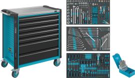 HAZET Werkstattwagen Assistent 179NXL ∙ Sortiment 179NXL-7/265 ∙ 265-teilig ∙ Schubladen, flach: 5× 81 x 696 x 398 mm ∙ Schubladen, hoch: 2× 166 x 696 x 398 mm Produktbild