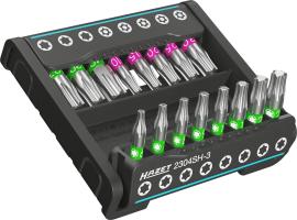 HAZET SmartHolder mit 16 Bits ∙ kurz 2304SH-3 ∙ 1/4 Zoll (6,3 mm) Sechskant massiv ∙ Innen TORX® Profil, Tamper Resistant TORX® Profil ∙ 16-teilig ∙ T6 – T40 ∙ T10H – T30H Produktbild