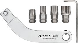 HAZET Türscharnier-Einsteckwerkzeug ∙ gebogener Bithalter ∙ Satz 2597-2/5 ∙ 9 x 12 mm Einsteck-Vierkant massiv ∙ 5/16 Zoll (8 mm) Sechskant hohl, Innen TORX® Profil, Innen Vielzahn Profil XZN ∙ 5-teilig ∙ SW T45, M8, M10, M12 Produktbild