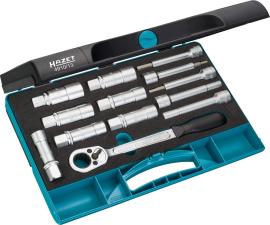 HAZET Stoßdämpfer Werkzeug Satz 4910/13 ∙ 1/2 Zoll (12,5 mm) Vierkant hohl ∙ Innen Sechskant Profil, Zapfenprofil hohl, Außen Sechskant Profil ∙ 13-teilig Produktbild