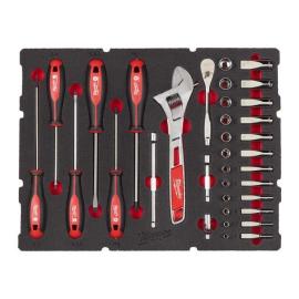 Milwaukee 35-teilige Einlage für PACKOUT Koffer mit Schubladen 1/4" Ratschen- u. Steckschlüsseleinsätze, Tri-Lobe-Schraubendreher & Rollgabelschlüssel Einlage Produktbild