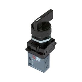 RIEGLER 3/2-Miniventil, manuell, Drehhebel, NC, monostabil, 4 mm seitlich Produktbild