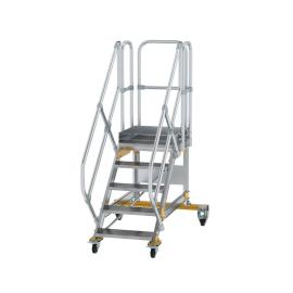 MUNK Plattformtreppe 45° fahrbar Stufenbreite 600 mm Aluminium geriffelt Produktbild