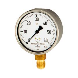 RIEGLER Kapselfedermanometer, Stahl, G 1/4 radial unten, 0-160 mbar, Ø 63 Produktbild