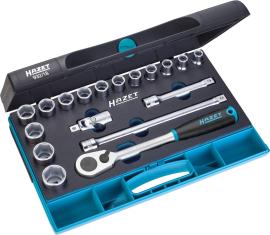 HAZET Steckschlüssel Satz 932/18 ∙ 1/2 Zoll (12,5 mm) Vierkant hohl ∙ Außen Sechskant-Tractionsprofil ∙ 18-teilig ∙ 10 – 27 Produktbild