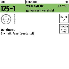 DIN 125-1 Stahl 140 HV Form B galvanisch verzinkt Scheiben, mit Fase (gestanzt) Produktbild
