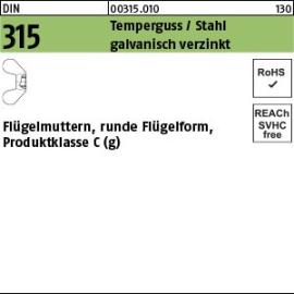 Reyher DIN 315 Temperguss/Stahl galvanisch verzinkt Flügelmuttern, runde Flügelform, Produktklasse C (g) Produktbild