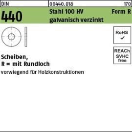 DIN 440 Stahl 100 HV Form R galvanisch verzinkt Scheiben, R = mit Rundloch Produktbild