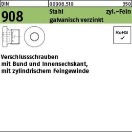 DIN 908 Stahl zyl.Fein galvanisch verzinkt Verschlussschrauben mit Bund und Innensechskant, m. zyl. Feingewinde Produktbild