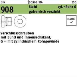 DIN 908 Stahl zyl.-Rohr G galvanisch verzinkt Verschlussschrauben mit Bund und Innensechskant,mit zyl. Rohrgewinde Produktbild