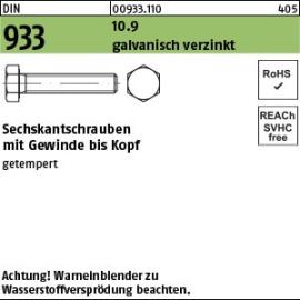 DIN 933 10.9 galvanisch verzinkt Sechskantschrauben mit Gewinde bis Kopf Produktbild