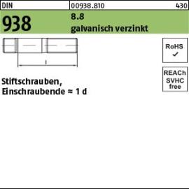 DIN 938 8.8 galvanisch verzinkt Stiftschrauben, Einschraubende = 1 d Produktbild