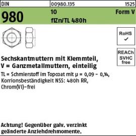 Reyher DIN 980 10 Form V flZn/TL 480h (zinklamellenbesch.) Sechskantmuttern mit Klemmteil, Ganzmetallmuttern, einteilig Produktbild