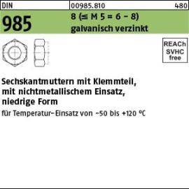 Reyher DIN 985 8 (<=M 5 = 6–8 ) galvanisch verzinkt Sechskantmuttern mit Klemmteil, mit nichtmetallischem Einsatz, nied. Form Produktbild