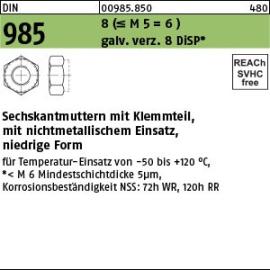 Reyher DIN 985 8 (<=M 5 = 6 ) galv. verz. 8 DiSP Sechskantmuttern mit Klemmteil, mit nichtmetallischem Einsatz, niedrige Form Produktbild