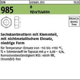 Reyher DIN 985 8 flZn/TL 480h (zinklamellenbesch.) Sechskantmuttern mit Klemmteil, mit nichtmetallischem Einsatz, niedrige Form Produktbild