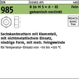 Reyher DIN 985 8 (<=M 5 = 6 - 8 ) Fein galvanisch verzinkt Sechskantmuttern mit Klemmteil, mit nichtmet. Einsatz, mit met. Feingew. Produktbild