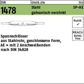 DIN 1478 Stahl SP-AE galvanisch verzinkt Spannschlösser aus Stahlrohr, geschlossene Form, mit 2 Anschweißenden Produktbild