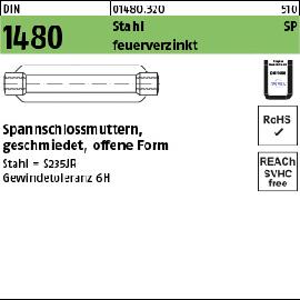 DIN 1480 Stahl SP feuerverzinkt, ÜZ Spannschlossmuttern, geschmiedet, offene Form Produktbild