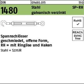 DIN 1480 Stahl SP-RH galvanisch verzinkt Spannschlösser geschmiedet, offene Form mit Ringöse und Haken Produktbild