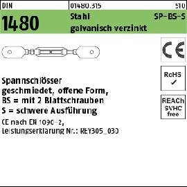 DIN 1480 Stahl SP-BS-S galvanisch verzinkt, CE Spannschlösser geschmiedet, offene Form, mit 2 Blattschrauben schwere Ausführung Produktbild
