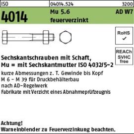 ISO 4014 Mu 5.6 AD W7 feuerverzinkt Sechskantschrauben mit Schaft, mit Sechskantmutter ISO 4032/5-2 Produktbild