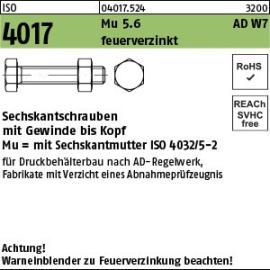 ISO 4017 Mu 5.6 AD W7 feuerverzinkt Sechskantschrauben mit Gewinde bis Kopf mit Sechskantmutter ISO 4032/5-2 Produktbild