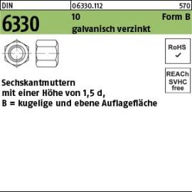 Reyher DIN 6330 10 Form B galvanisch verzinkt Sechskantmuttern m. einer Höhe von 1,5d mit kugeliger und ebener Auflagefläche Produktbild