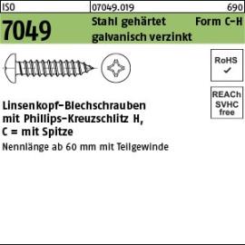 ISO 7049 Stahl, geh. Form C-H galvanisch verzinkt Linsenkopf-Blechschrauben mit Spitze, mit Phillips-Kreuzschlitz H Produktbild