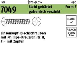 ISO 7049 Stahl, geh. Form F galvanisch verzinkt Linsenkopf-Blechschrauben mit Zapfen, mit Phillips-Kreuzschlitz H Produktbild