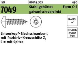 ISO 7049 Stahl, geh. Form C-Z galvanisch verzinkt Linsenkopf-Blechschrauben mit Spitze, mit Pozidriv-Kreuzschlitz Z Produktbild