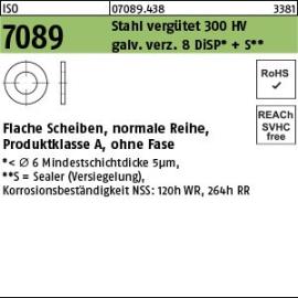 ISO 7089 Stahl 300 HV galv. verz. 8 DiSP + S Flache Scheiben, normale Reihe, Produktklasse A, ohne Fase Produktbild