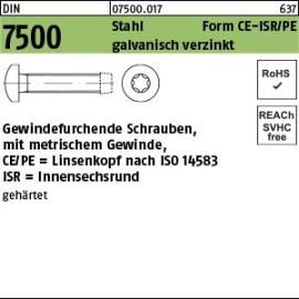 DIN 7500 Stahl Form CE-ISR/PE galvanisch verzinkt Gewindefurchende Schrauben, ISR, metr. Gewinde, Linsenkopf nach ISO 14583 Produktbild