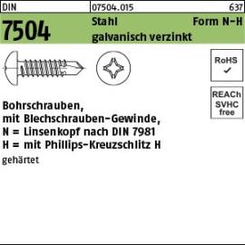 Reyher DIN 7504 Stahl Form N-H galvanisch verzinkt Bohrschrauben, mit Blechschrauben-Gew., mit Linsenkopf nach DIN 7981, mit KS -H Produktbild