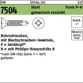 DIN 7504 Stahl Form P-H galvanisch verzinkt Bohrschrauben, mit Blechschrauben-Gew., mit Senkkopf nach DIN 7982, KS -H Produktbild