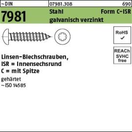 ~DIN 7981 Stahl Form C-ISR galvanisch verzinkt Linsen-Blechschrauben mit Spitze, Innensechsrund Produktbild